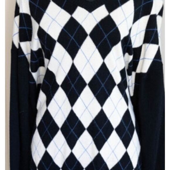 Peter Millar 100% Pure Cashmere Black/White Argyle Long Sleeve Men's Sweater - Picture 2 of 6